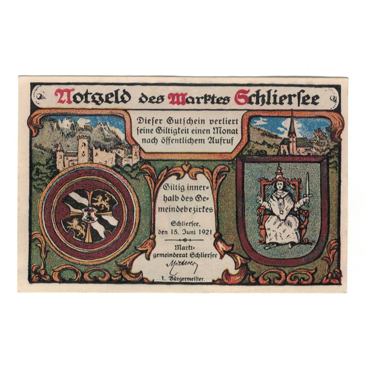 Banknote, Germany, Schliersee Marktgemeinde, 10 Pfennig, animal, 1921