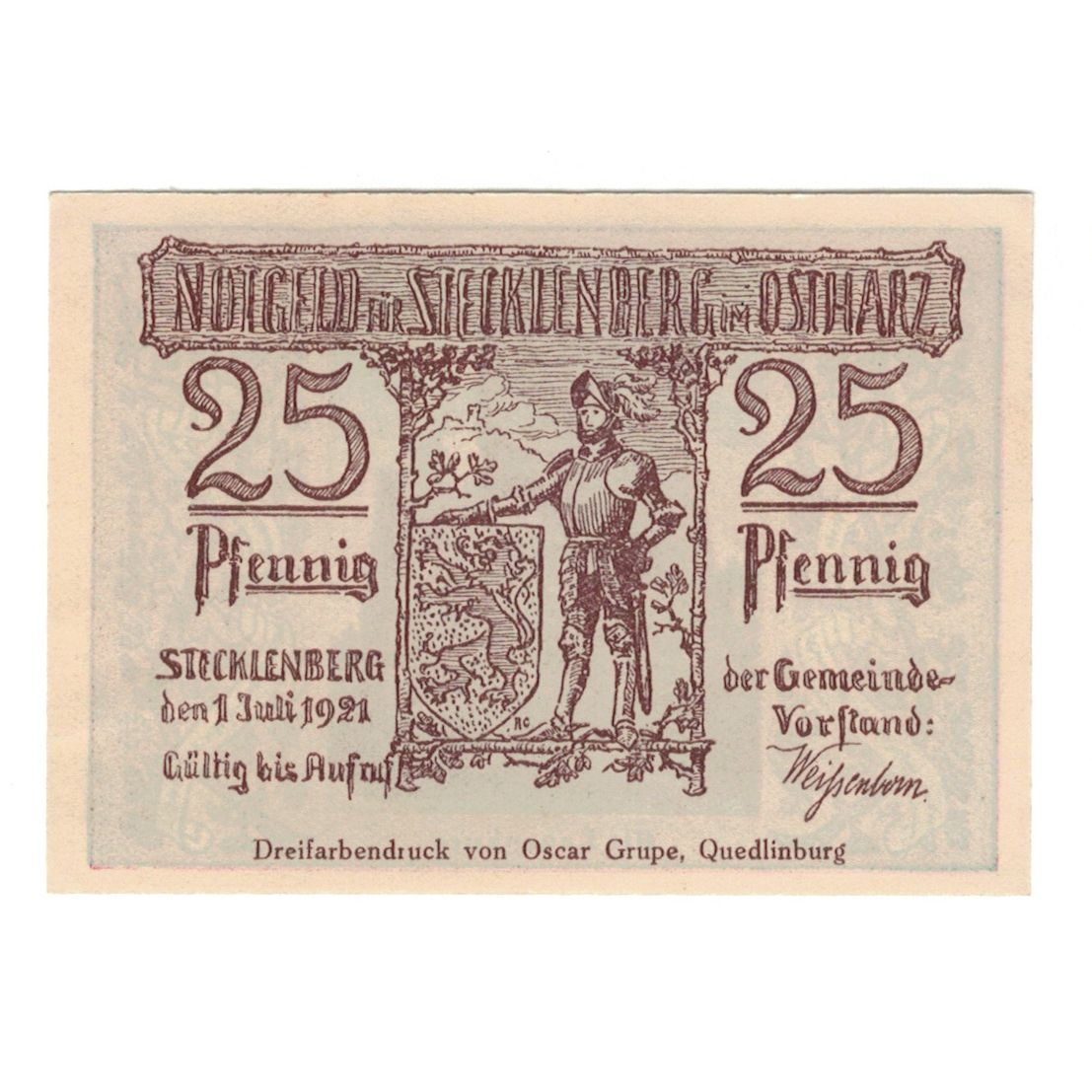 Banknote, Germany, Stecklenberg Gemeinde, 25 Pfennig, ruine, 1921, 1921-07-01