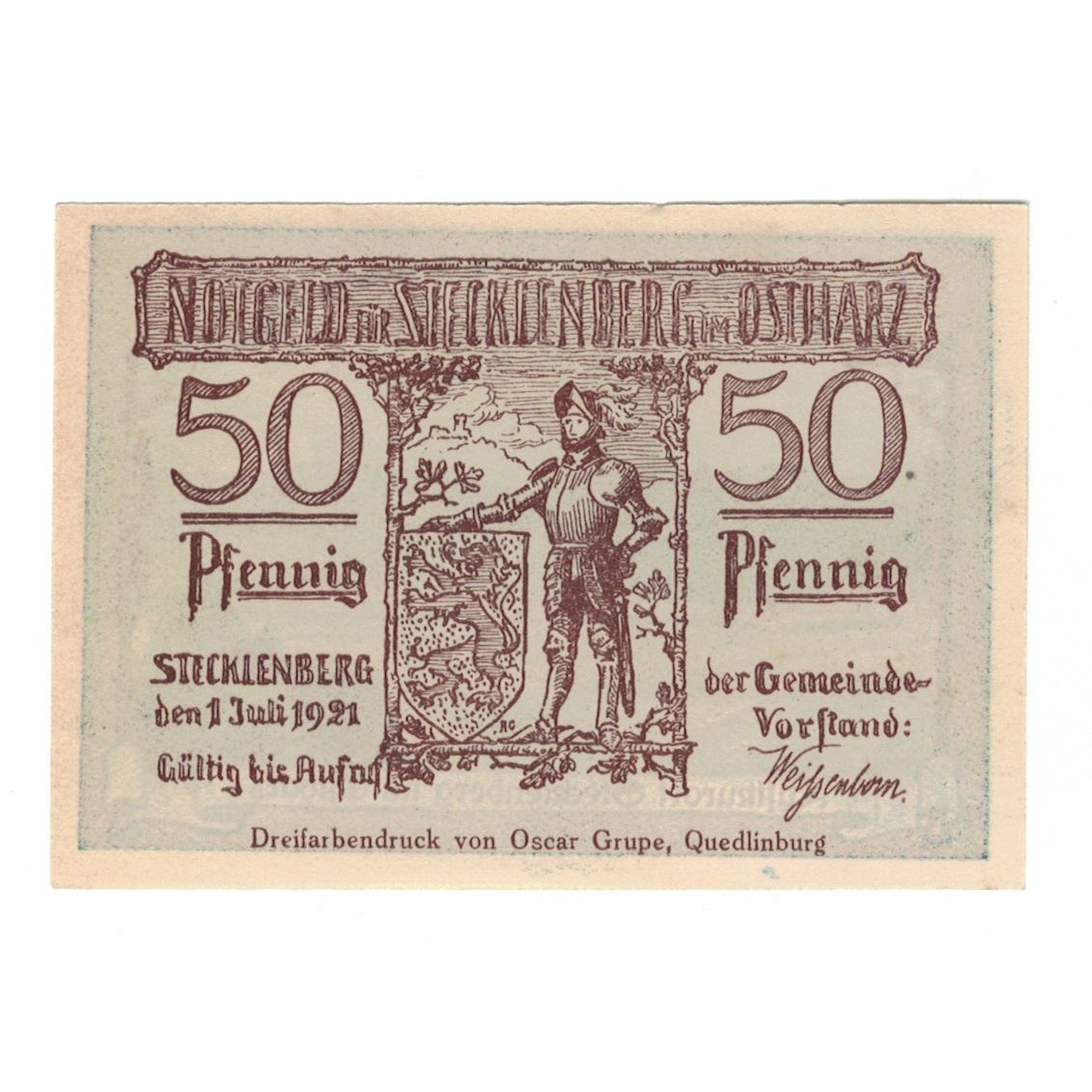 Banconote, Germania, Stecklenberg Gemeinde, 50 Pfennig, paysage, 1921