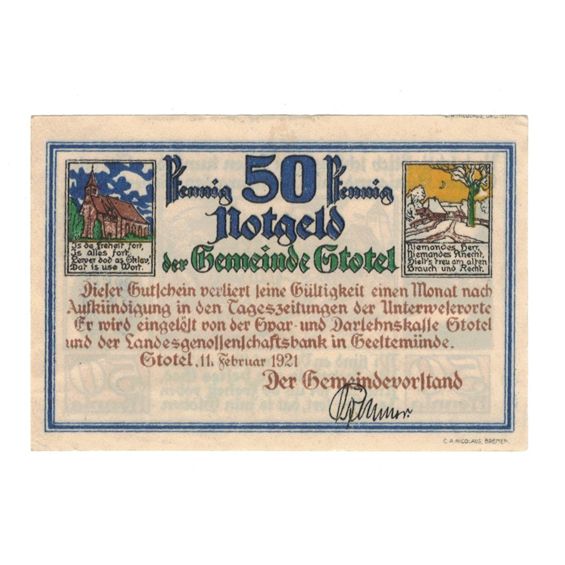 Banknote, Germany, Stotel Gemeinde, 50 Pfennig, Cavaliers, 1921, 1921-02-11