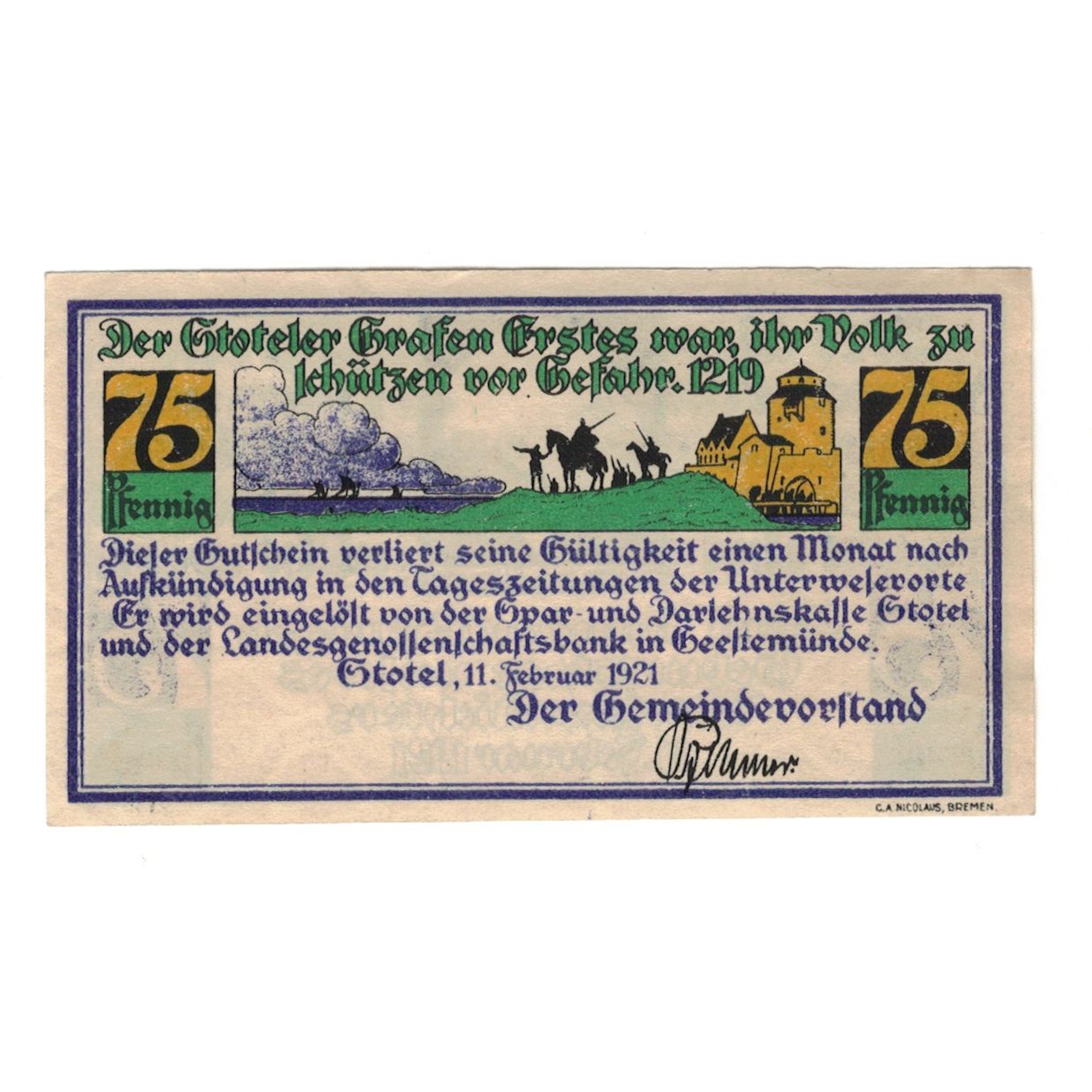 Banknote, Germany, Stotel Gemeinde, 75 Pfennig, personnage, 1921, 1921-02-11