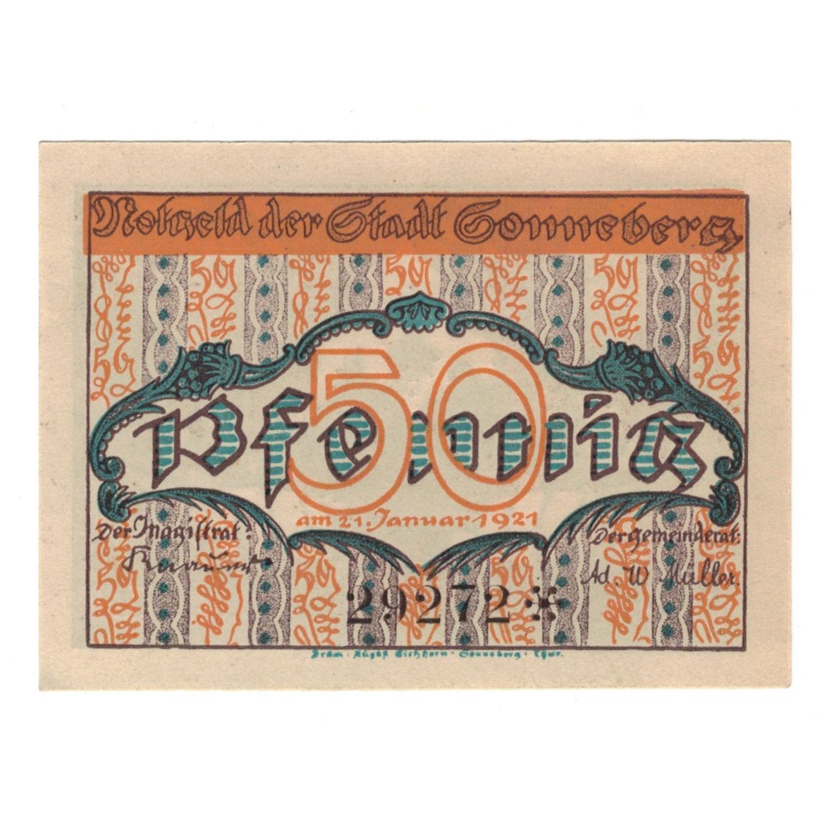 Banknote, Germany, Sonneberg Stadt, 50 Pfennig, personnage, 1921, 1921-01-21