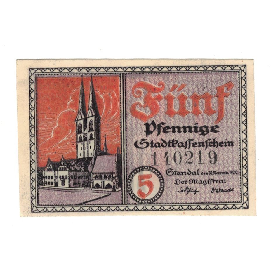 Billet, Allemagne, Stendal Stadt, 5 Pfennig, personnage, 1921, 1921-12-31, SUP
