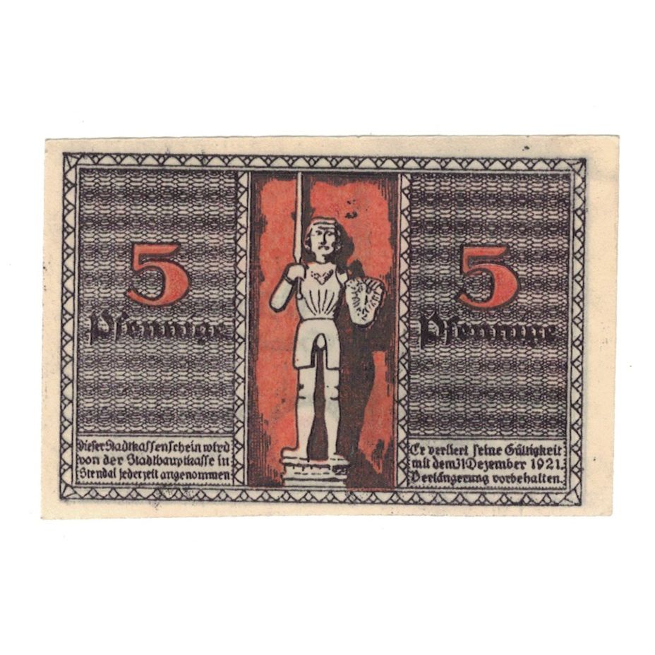 Billet, Allemagne, Stendal Stadt, 5 Pfennig, personnage, 1921, 1921-12-31, SUP
