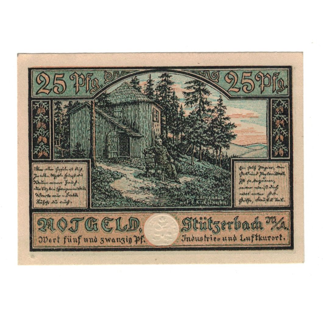 Banconote, Germania, Stützerbach Weimarischer Anteil Gemeinde, 25 Pfennig