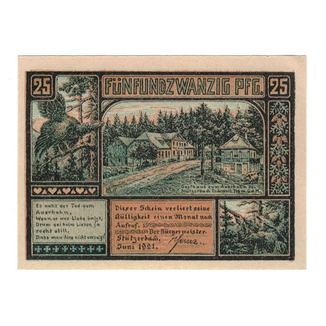 Banconote, Germania, Stützerbach Weimarischer Anteil Gemeinde, 25 Pfennig