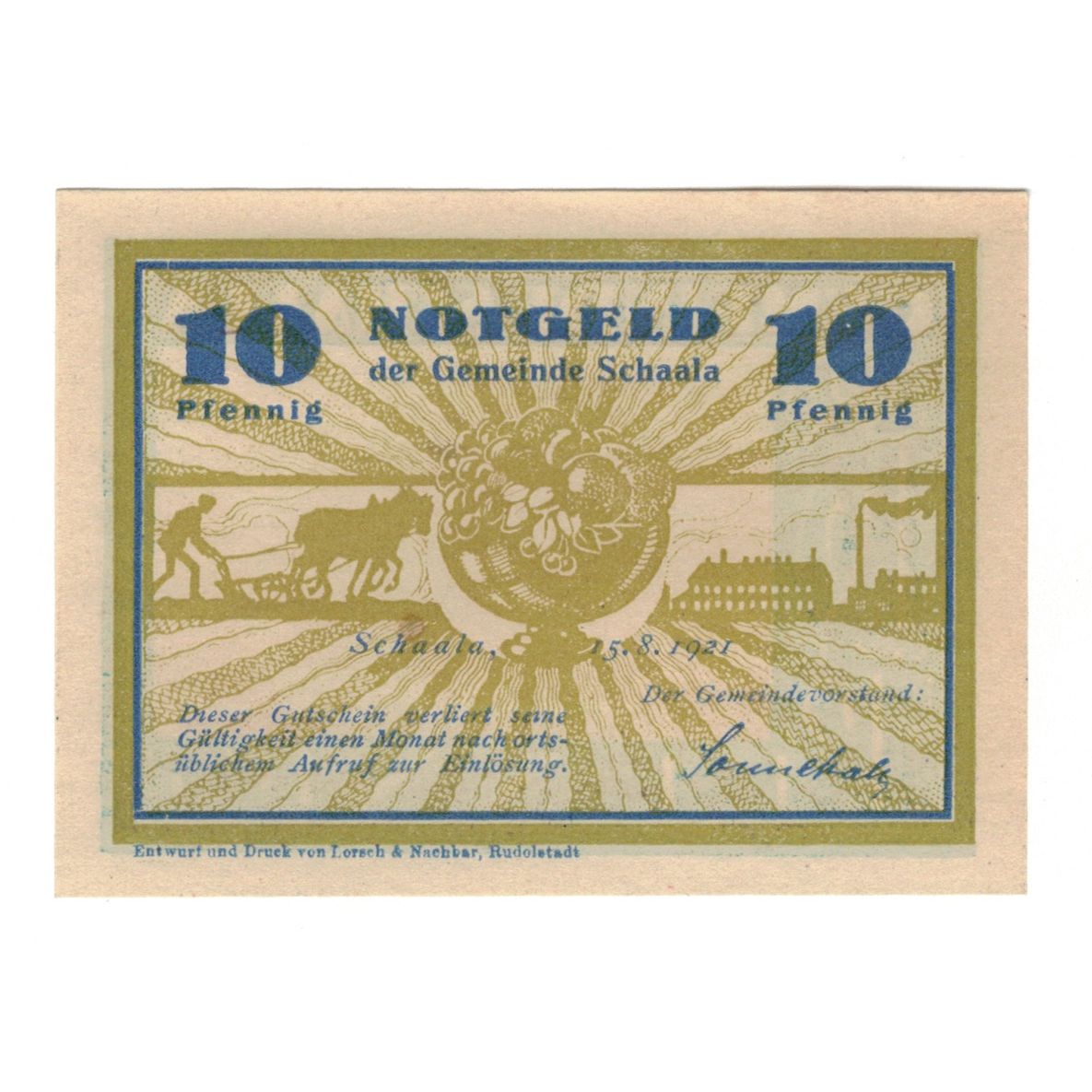 Banknote, Germany, Schaala Gemeinde, 10 Pfennig, paysage, 1921, 1921-08-15