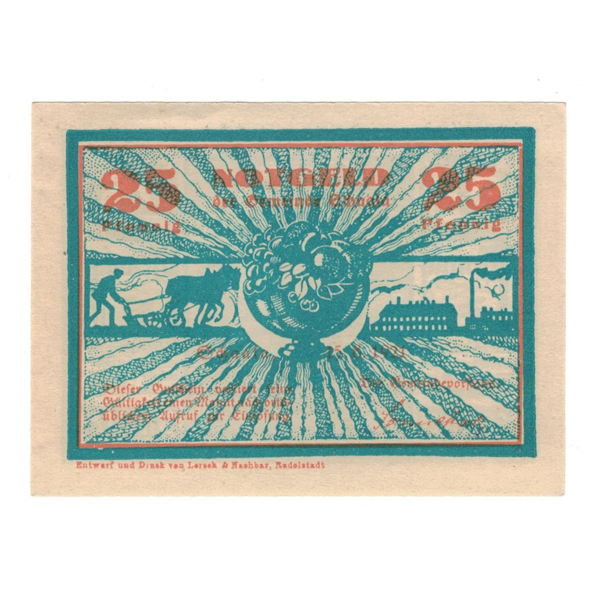 Banknote, Germany, Schaala Gemeinde, 25 Pfennig, arbre, 1921, 1921-08-15