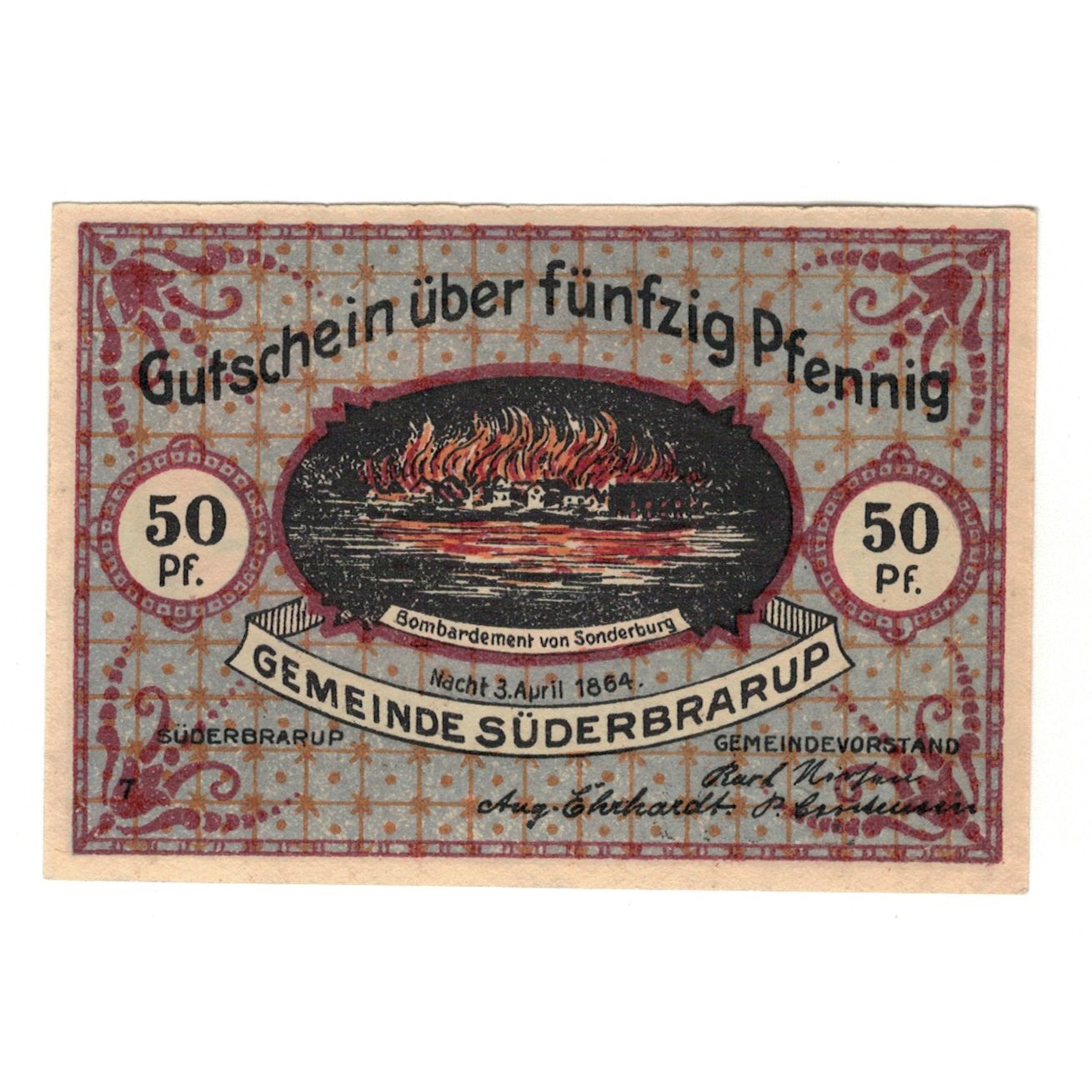Banknote, Germany, Süderbrarup Gemeinde, 50 Pfennig, personnage 1, 1921