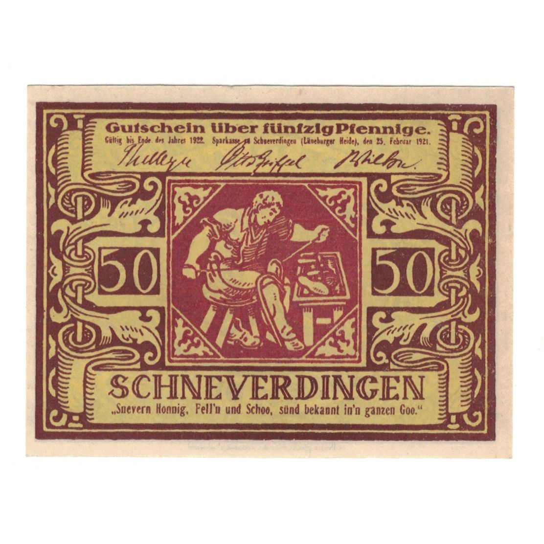 Banknote, Germany, Schneverdingen Sparkasse, 50 Pfennig, valeur faciale, 1922