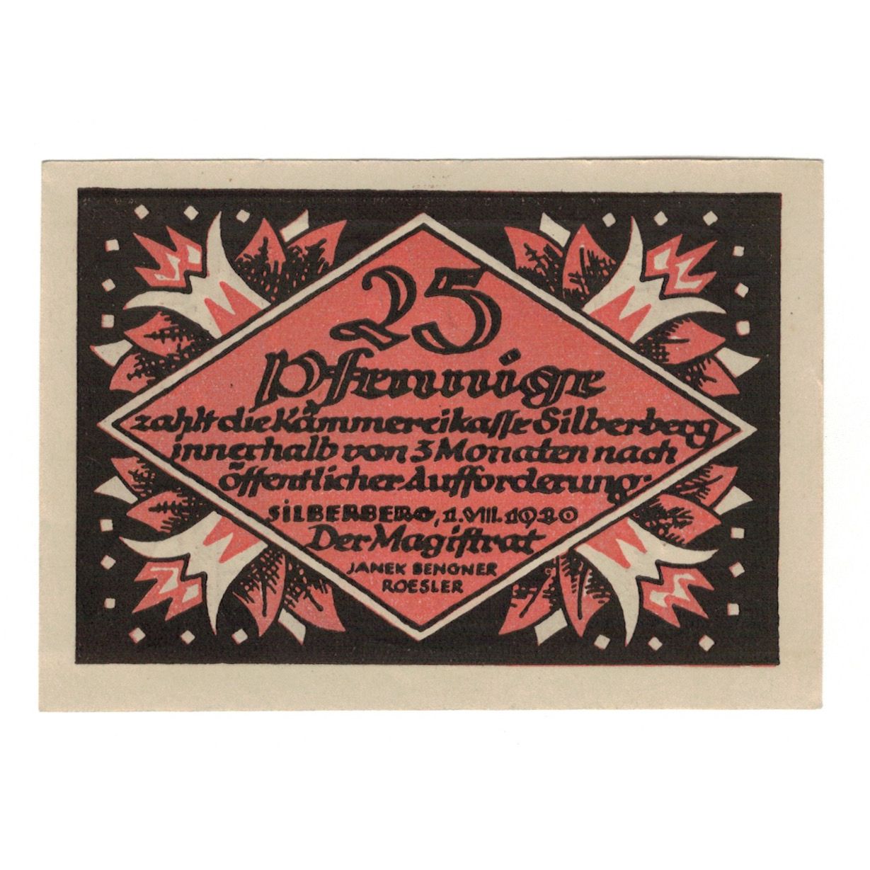 Billet, Allemagne, Silberberg Stadt, 25 Pfennig, personnage, 1920, 1920-08-01