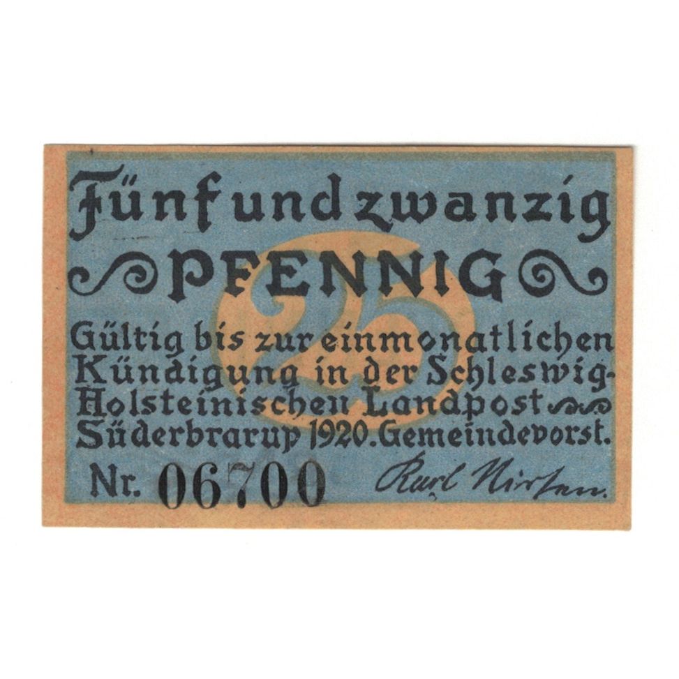 Banknote, Germany, Süderbrarup Gemeinde, 25 Pfennig, Texte, 1920, AU(55-58)