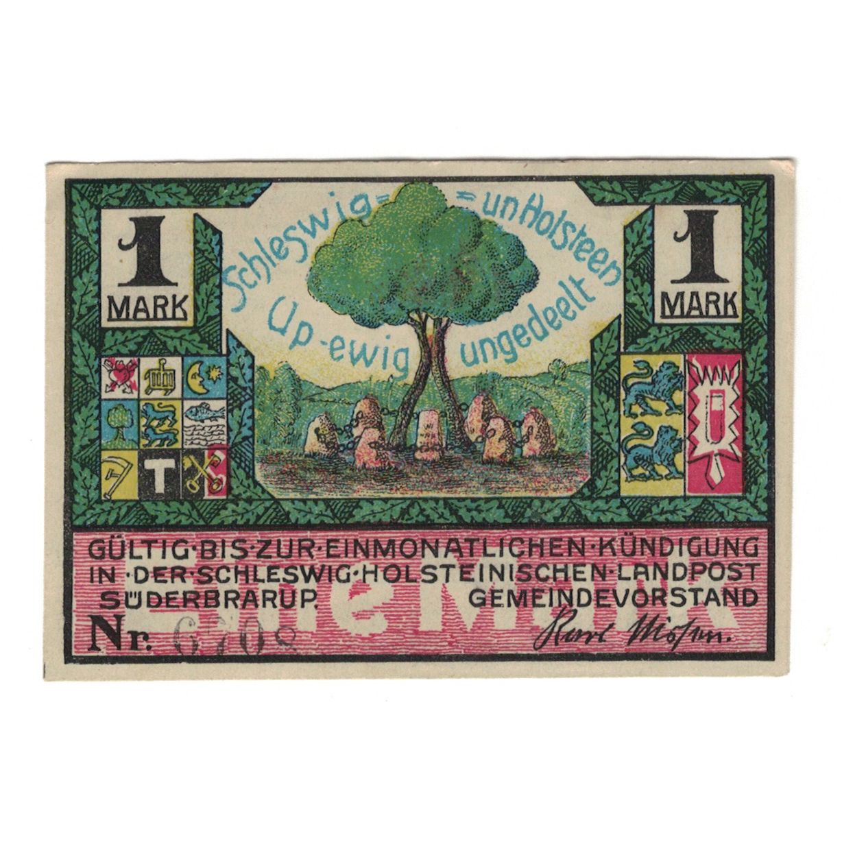 Banknote, Germany, Süderbrarup Gemeinde, 1 Mark, personnage, 1920, AU(55-58)