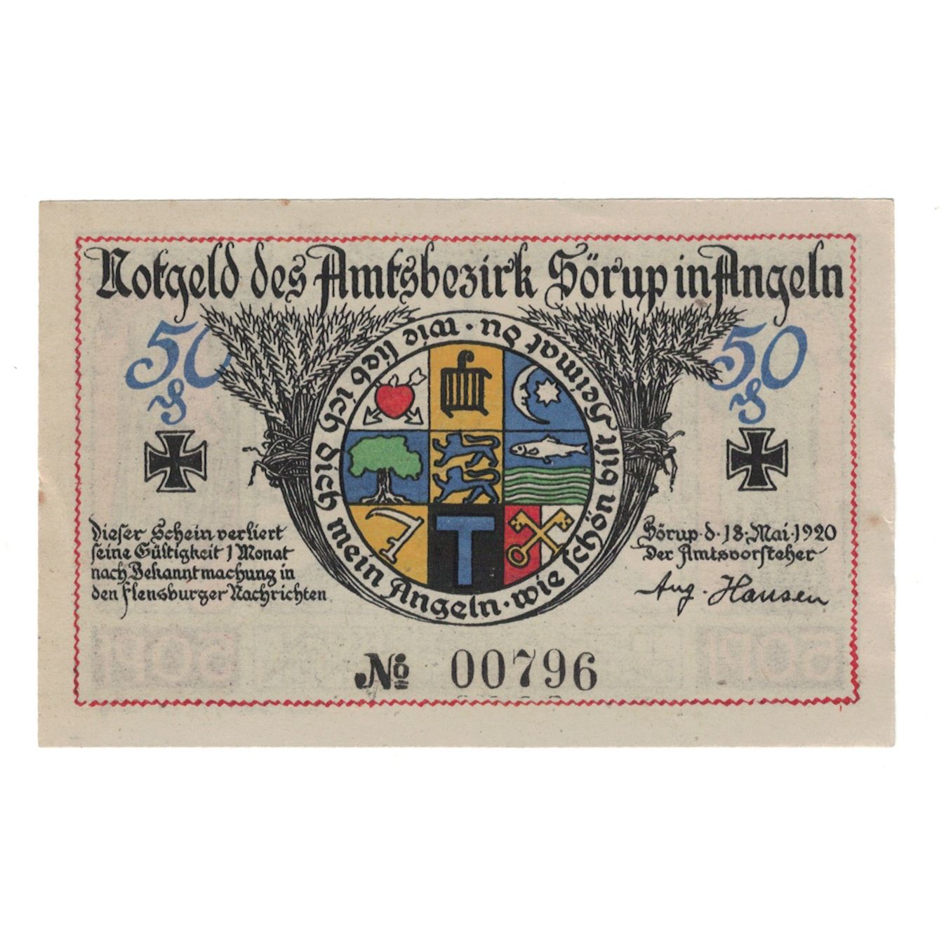Banknote, Germany, Sörup Amtsbezirk, 50 Pfennig, Monument, 1920, 1920-05-18