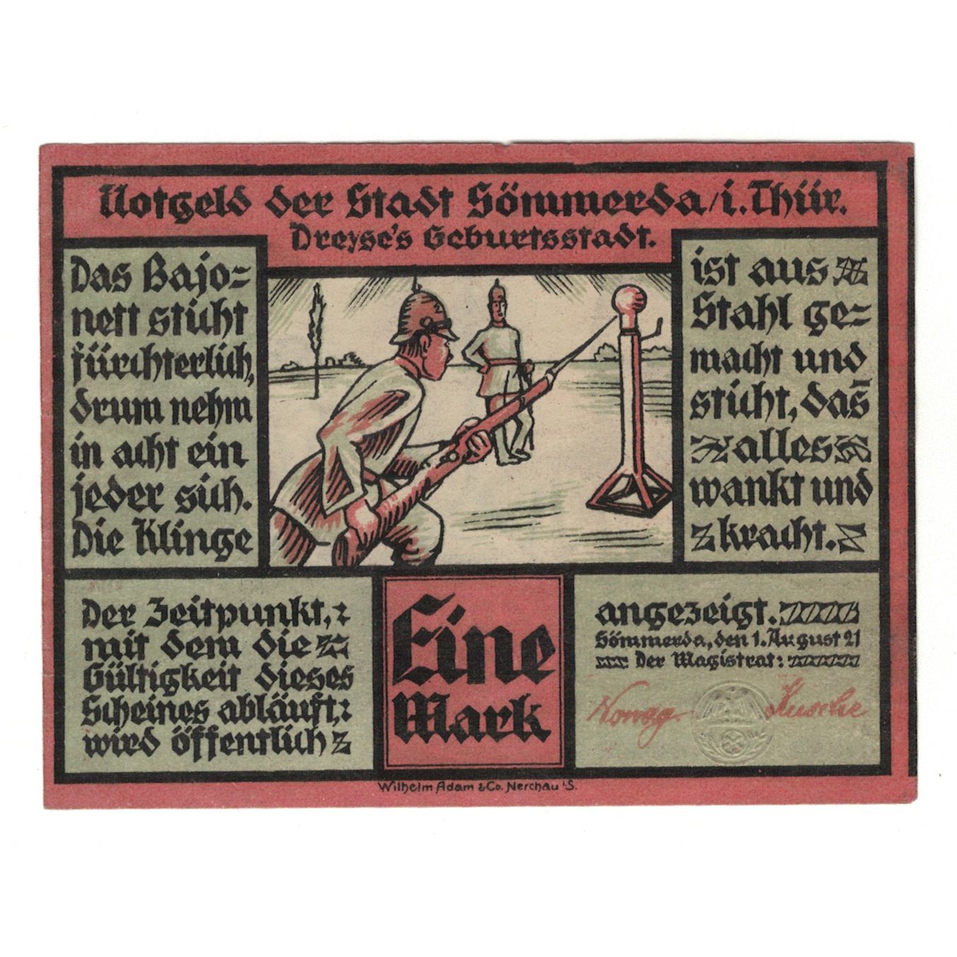 Banknote, Germany, Sömmerda Stadt, 1 Mark, personnage, 1921, 1921-08-01