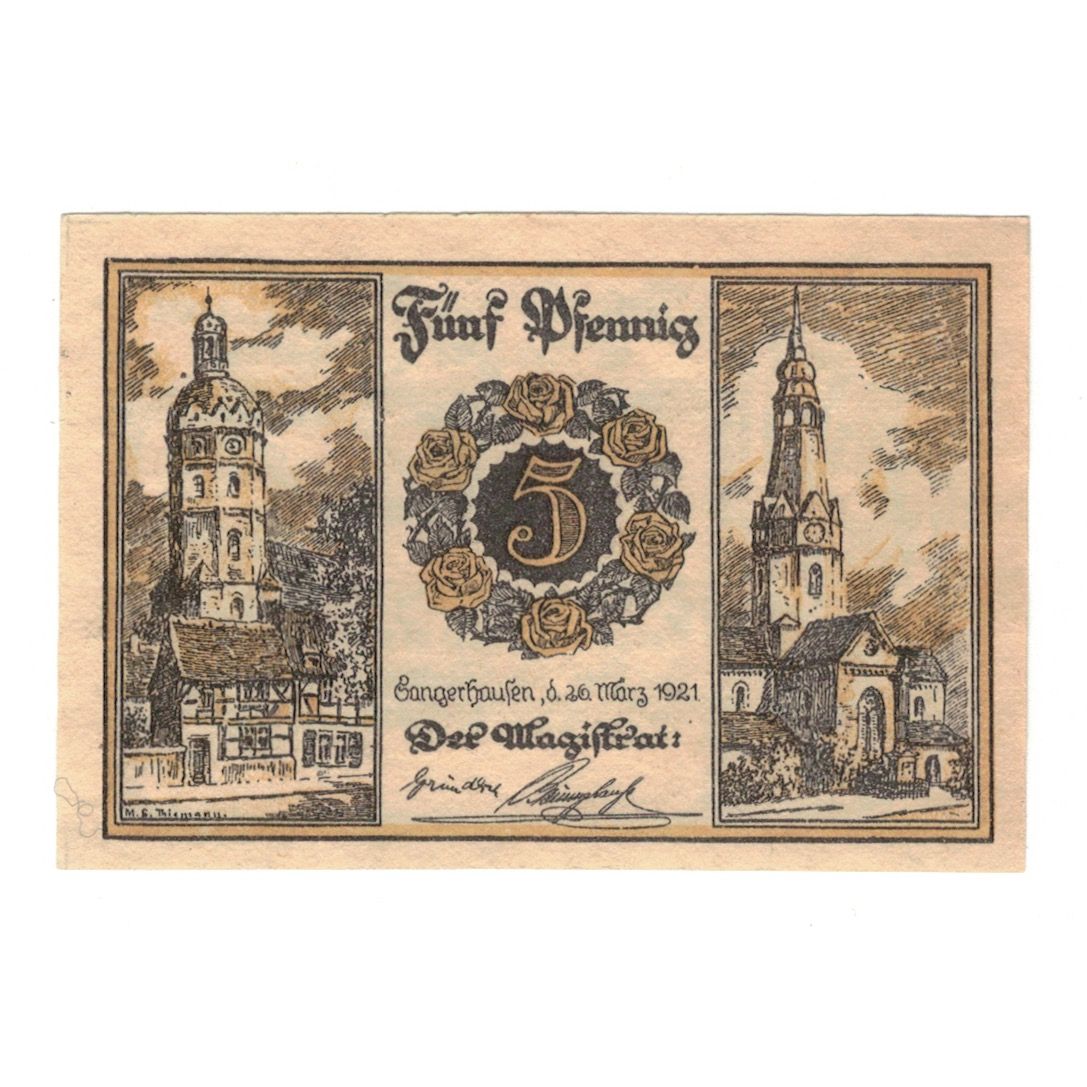 Banconote, Germania, Sangerhausen Stadt, 5 Pfennig, Texte, 1921, 1921-03-26
