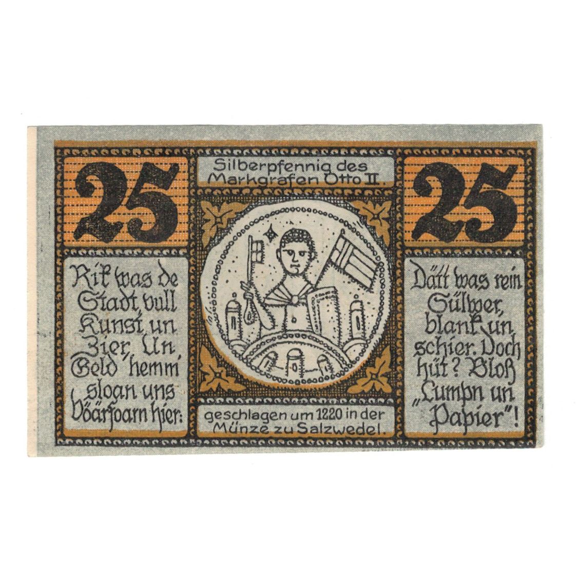 Banconote, Germania, Salzwedel Stadt, 25 Pfennig, personnage, 1921, 1921-12-31