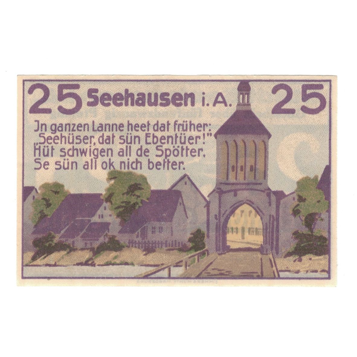 Banknote, Germany, Seehausen i. Altmark Stadt, 25 Pfennig, paysage, 1921
