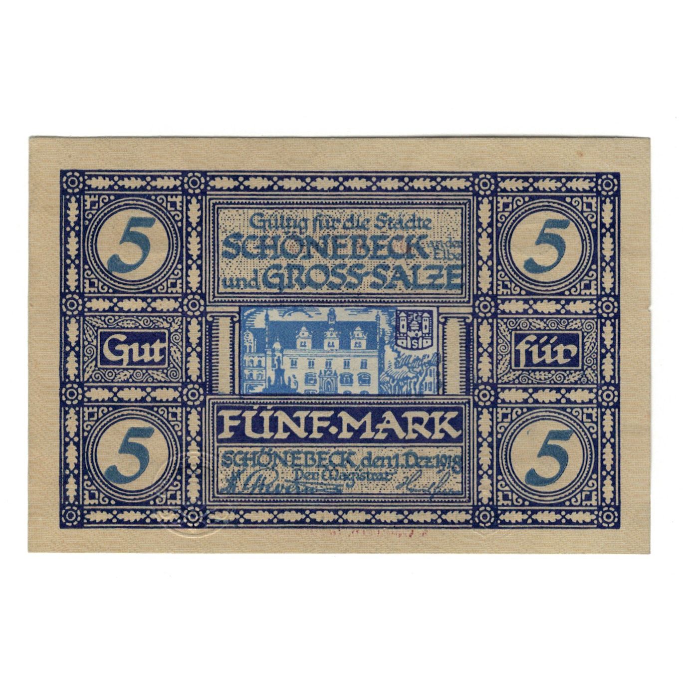 Banknote, Germany, Schönebeck und Gross-Salze, 5 Mark, Batiment, 1918
