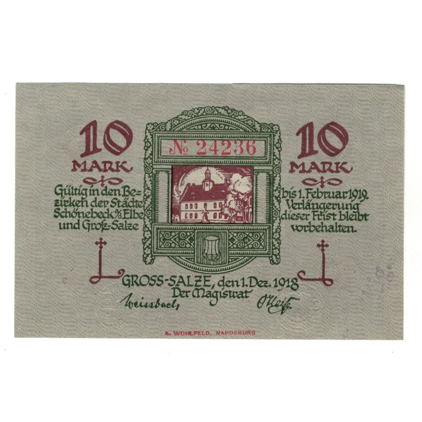 Banknote, Germany, Schönebeck und Gross-Salze, 10 Mark, Batiment, 1918