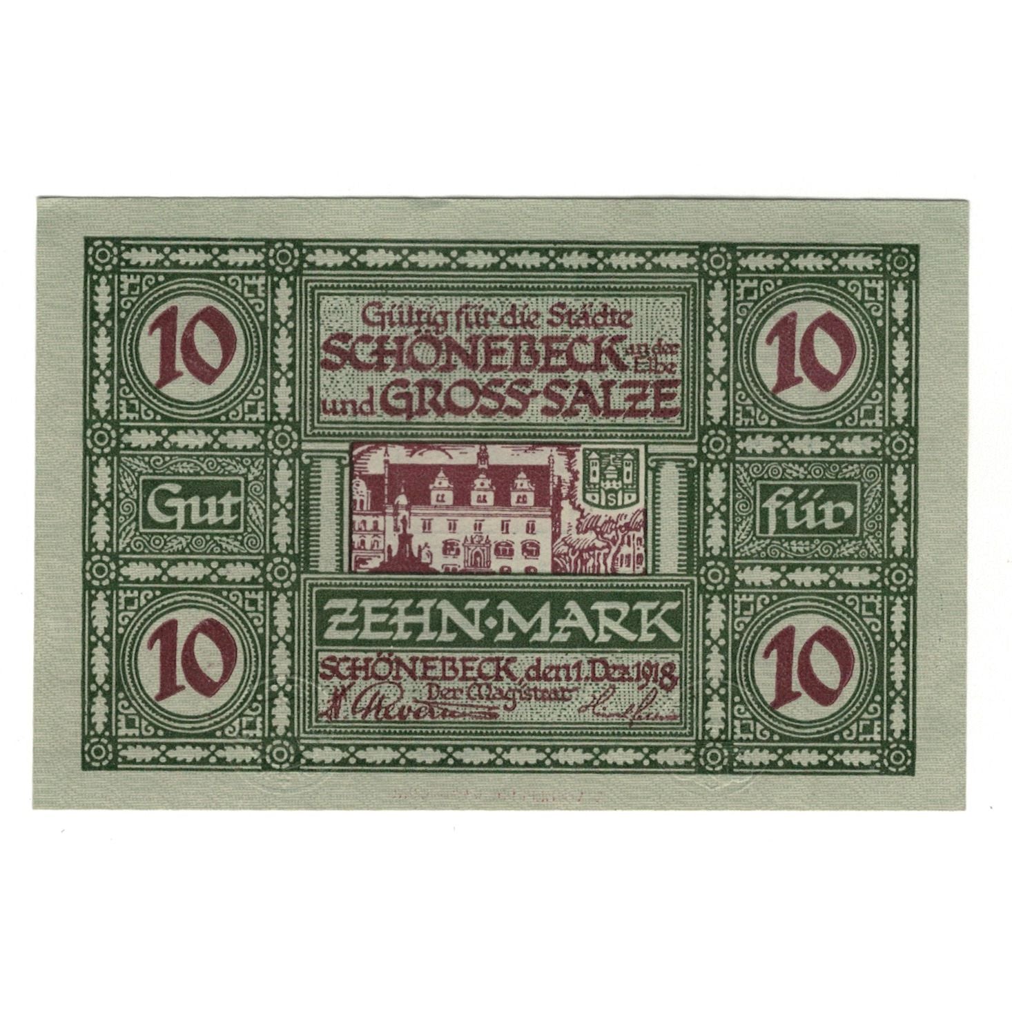 Banknote, Germany, Schönebeck und Gross-Salze, 10 Mark, Batiment, 1918
