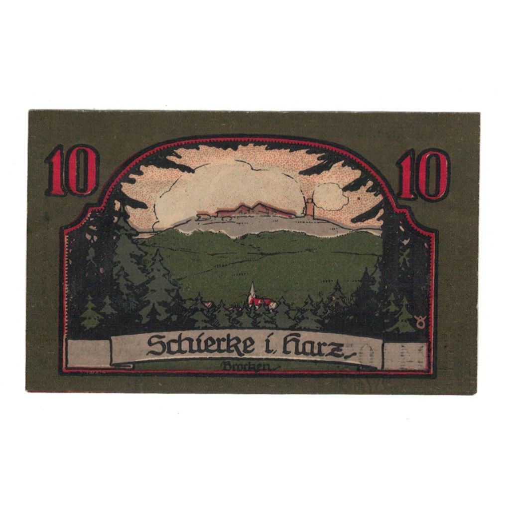 Banconote, Germania, Schierke im Harz Kurverwaltung, 10 Pfennig, paysage, 1921
