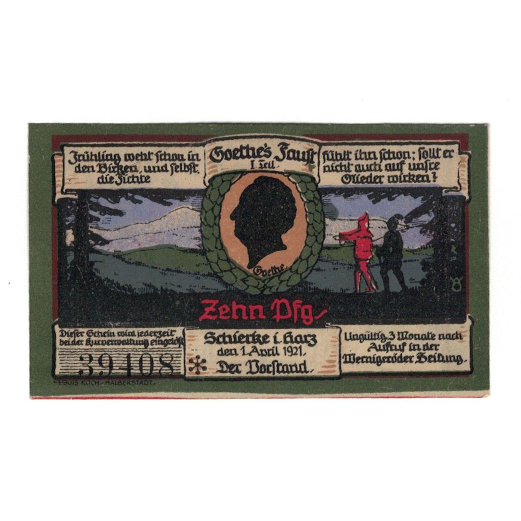 Banknote, Germany, Schierke im Harz Kurverwaltung, 10 Pfennig, paysage 1, 1921