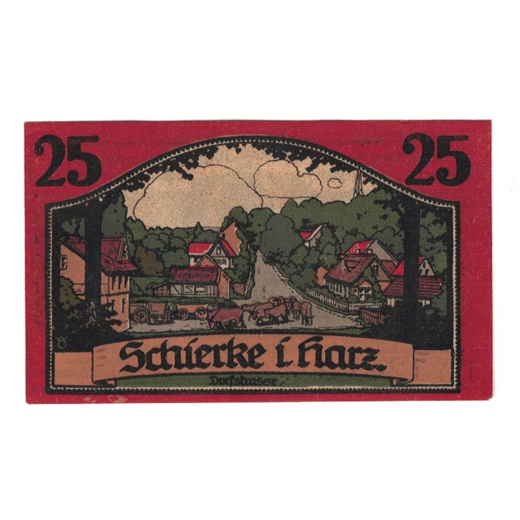 Banconote, Germania, Schierke im Harz Kurverwaltung, 25 Pfennig, paysage, 1921
