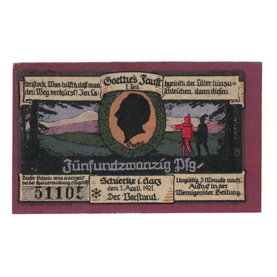 Banknote, Germany, Schierke im Harz Kurverwaltung, 25 Pfennig, paysage 1, 1921