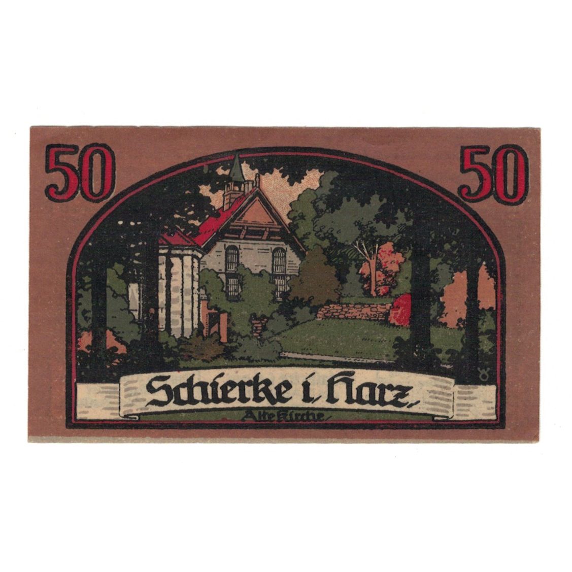 Banknote, Germany, Schierke im Harz Kurverwaltung, 50 Pfennig, Batiment, 1921