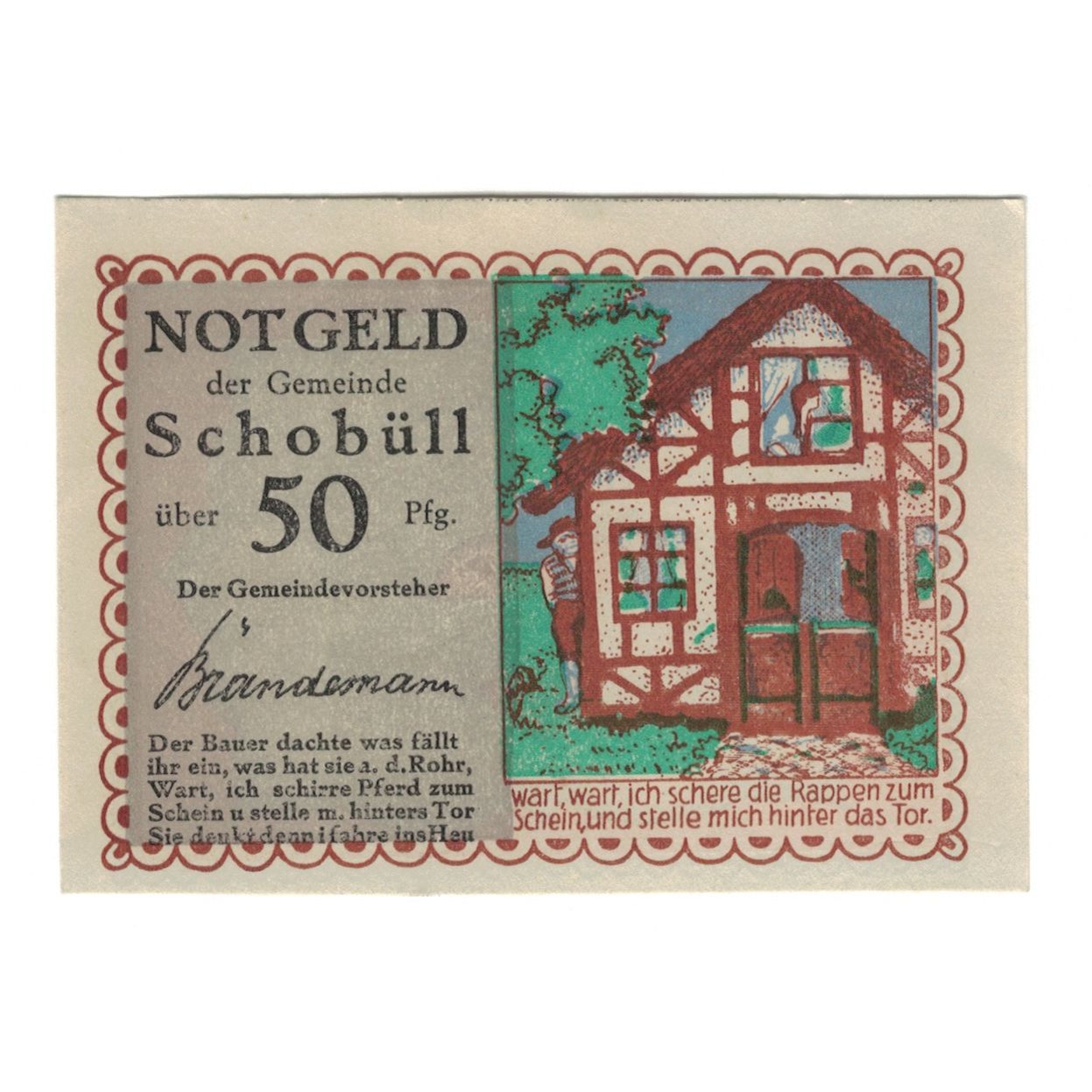 Banknot, Niemcy, Schobüll Gemeinde, 50 Pfennig, Texte, undated (1921)