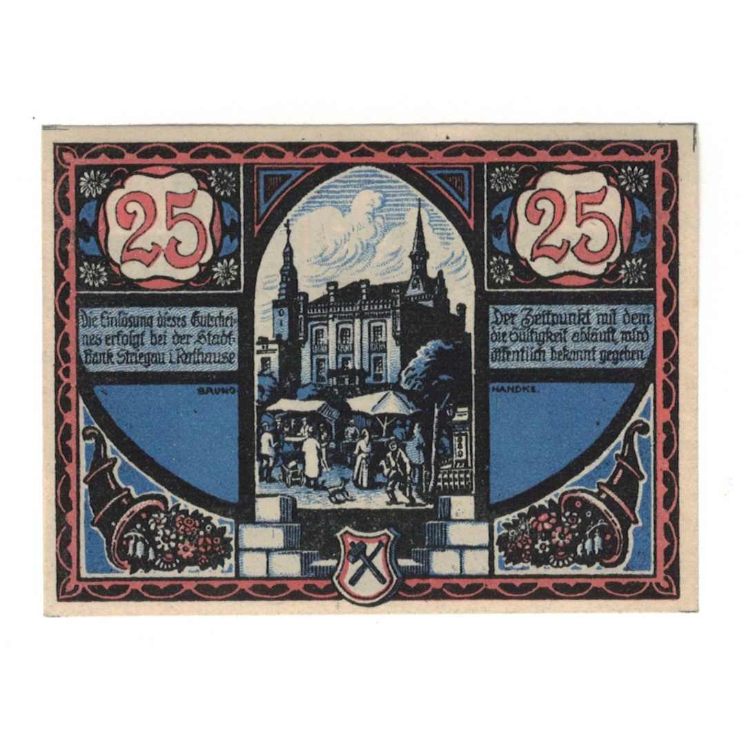 Banknote, Germany, Striegau Städtische Sparkasse, 25 Pfennig, Batiment, 1920