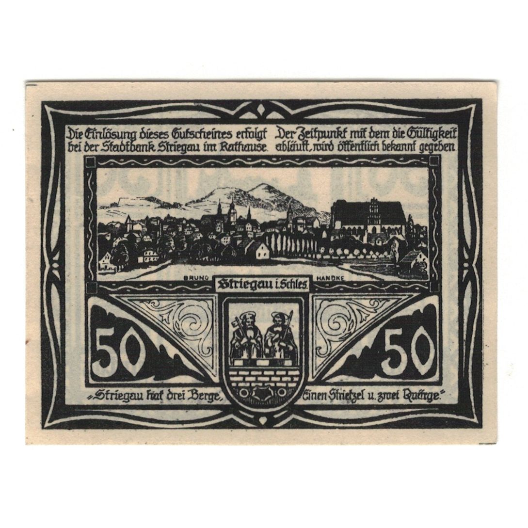 Banknote, Germany, Striegau Städtische Sparkasse, 50 Pfennig, paysage 1, 1920
