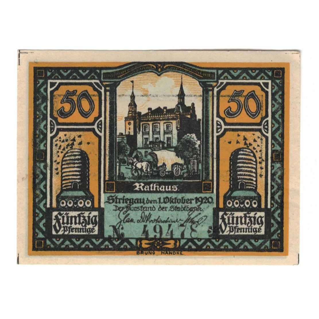 Banknote, Germany, Striegau Städtische Sparkasse, 50 Pfennig, paysage 2, 1920