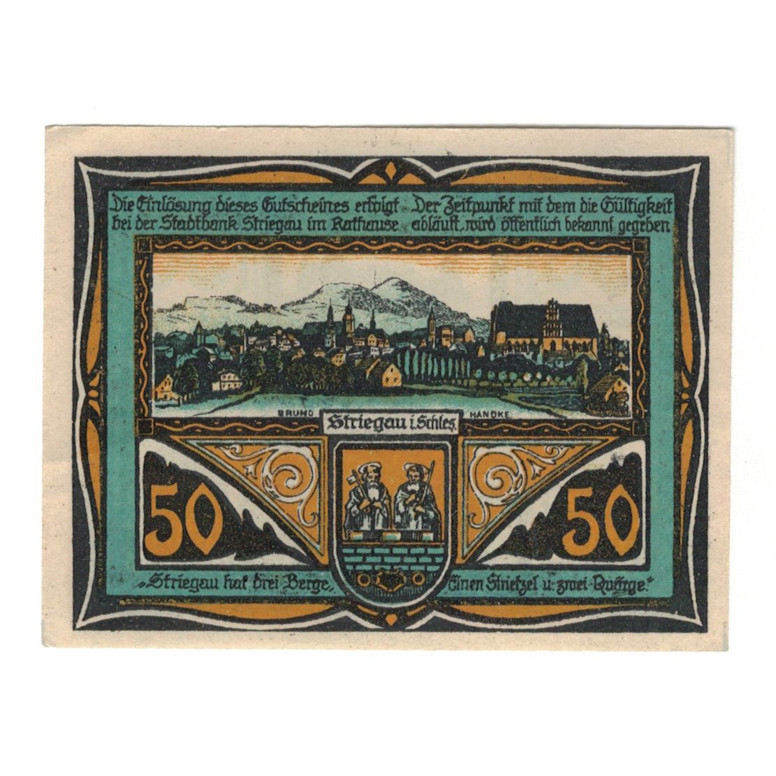 Banknote, Germany, Striegau Städtische Sparkasse, 50 Pfennig, paysage 2, 1920