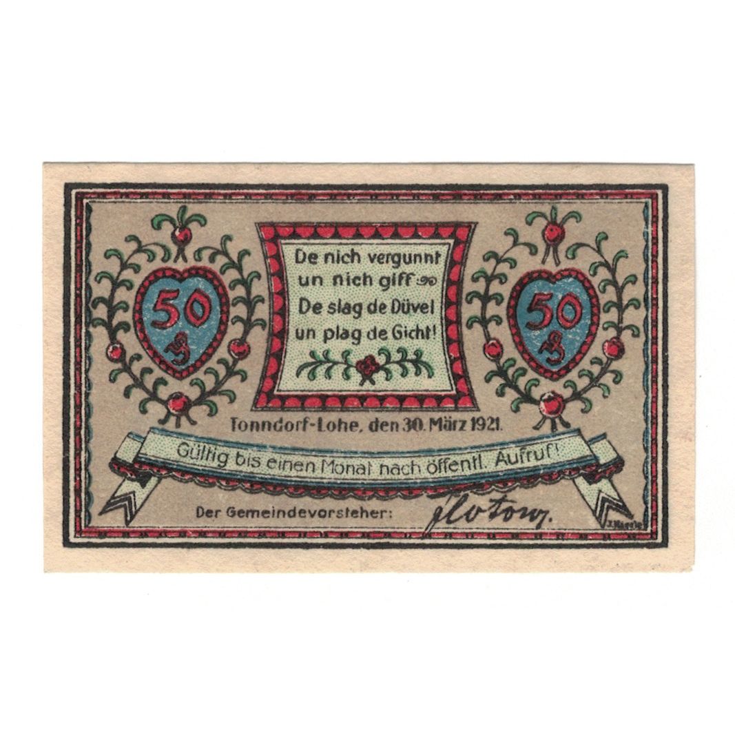 Banknote, Germany, Tonndorf Lohe Gemeinde, 50 Pfennig, paysage, 1921