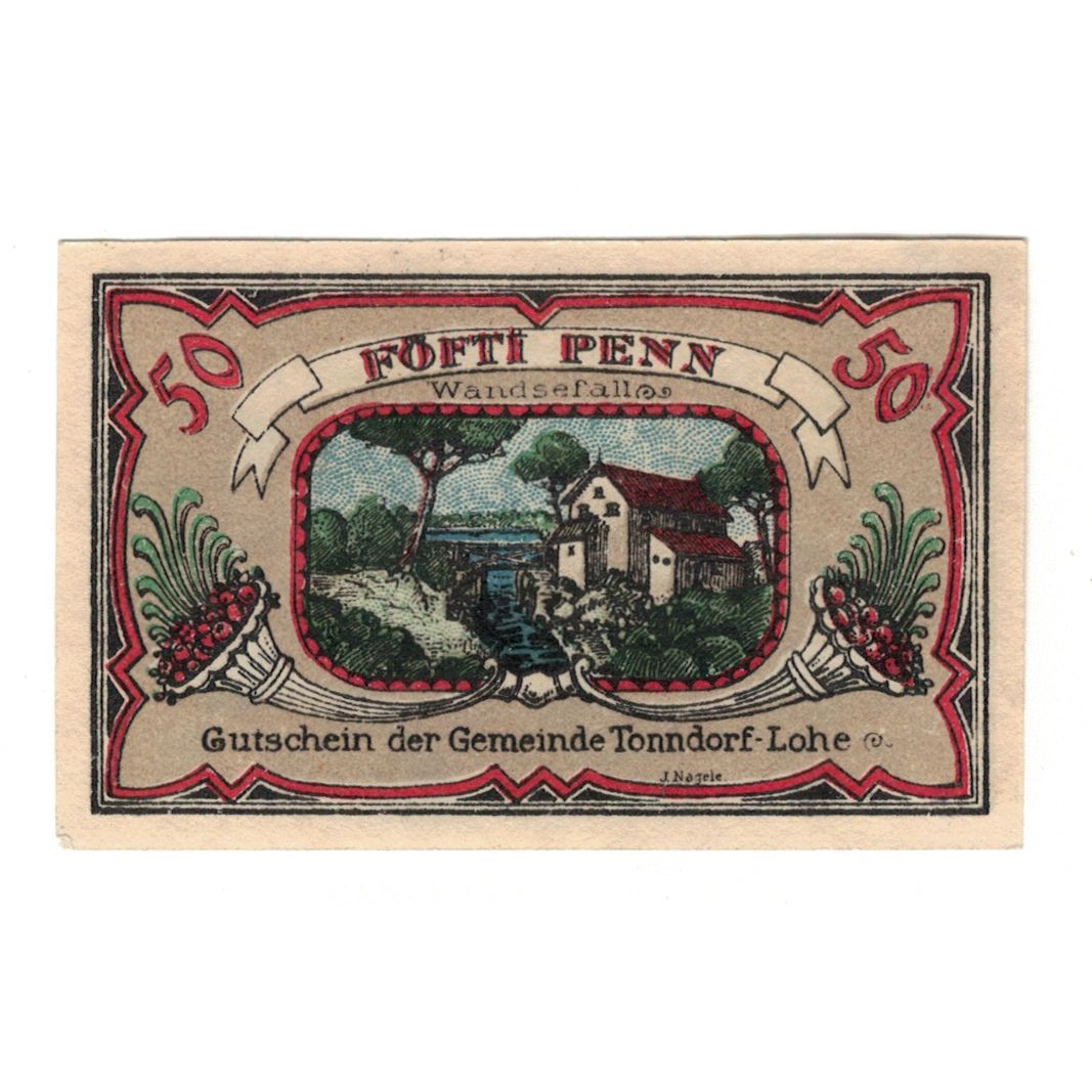 Banknote, Germany, Tonndorf Lohe Gemeinde, 50 Pfennig, paysage, 1921