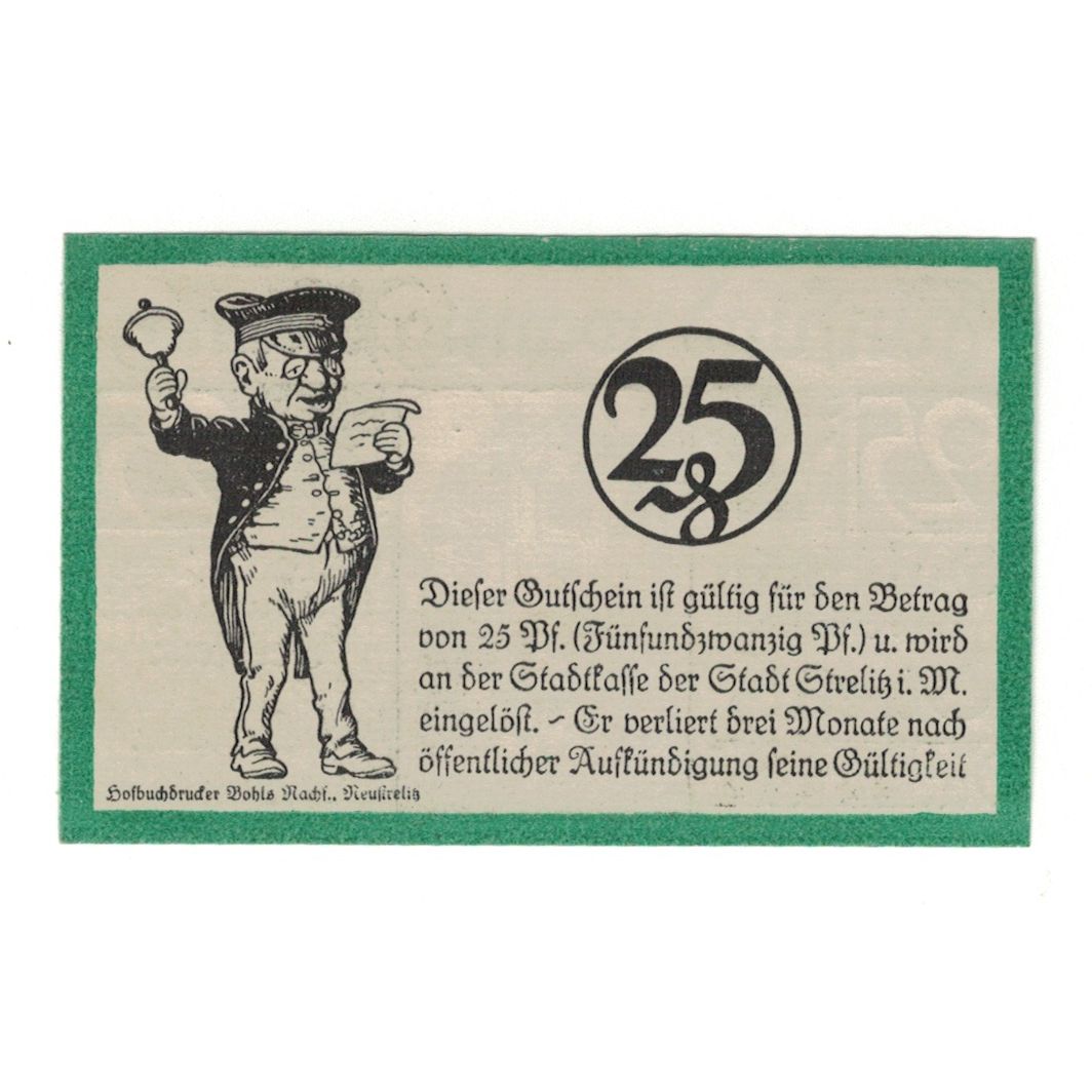 Banknote, Germany, Strelitz Stadt, 25 Pfennig, personnage, 1921, 1921-02-01