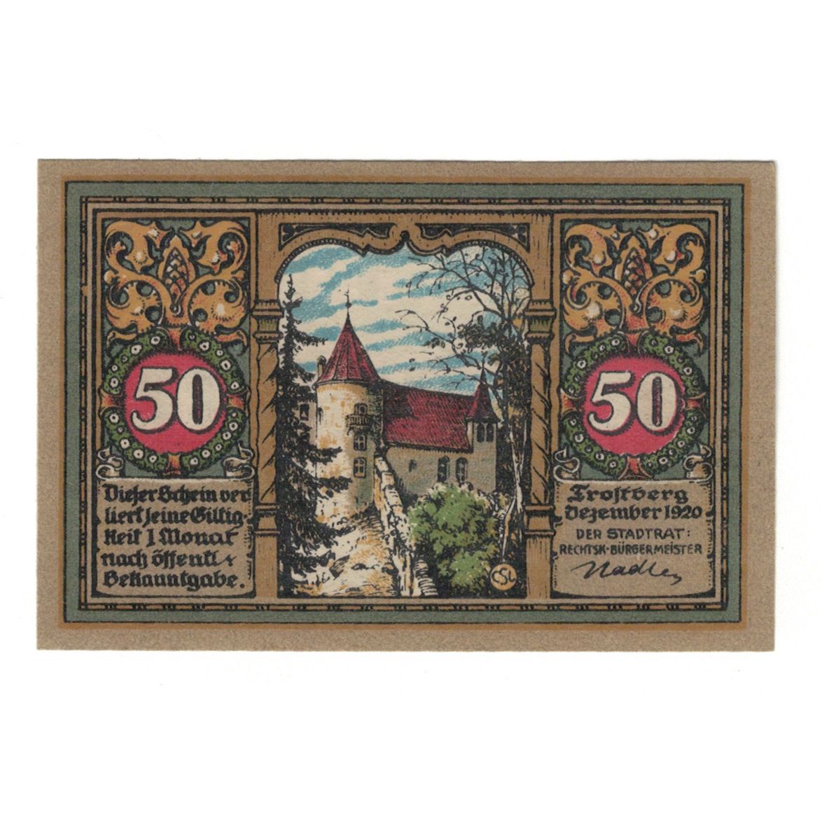 Banknote, Germany, Trostberg Stadt, 50 Pfennig, Batiment, 1920, AU(55-58)