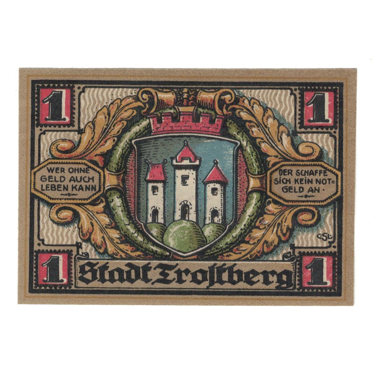Banknote, Germany, Trostberg Stadt, 1 Mark, rue, 1920, AU(55-58), Mehl:1348.2