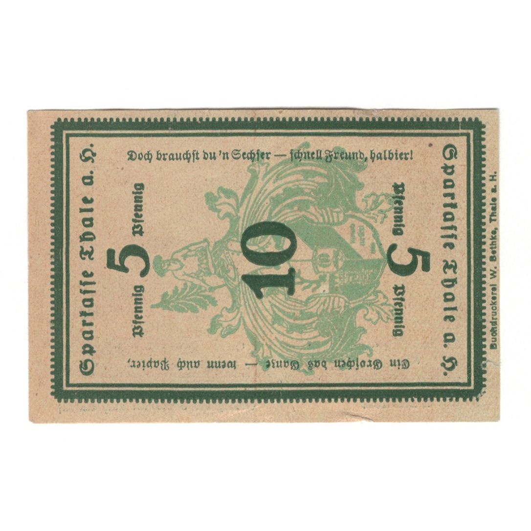 Banconote, Germania, Thale a. Harz Sparkasse, 10 Pfennig, Batiment, 1921