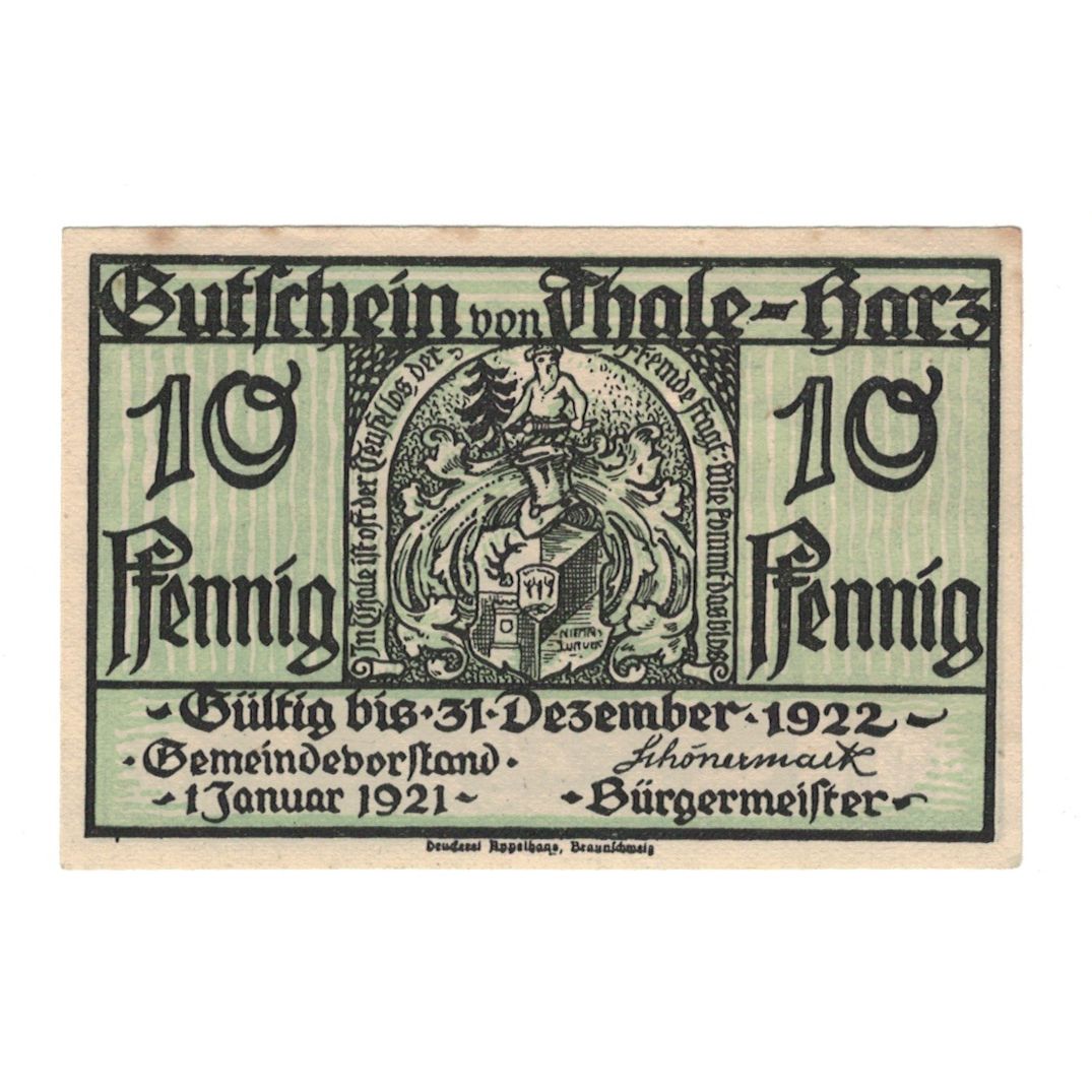 Banknot, Niemcy, Thale a.Harz Stadt, 10 Pfennig, paysage, 1922, 1922-12-31