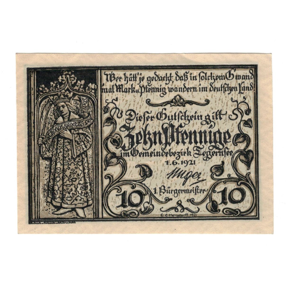 Banknote, Germany, Tegernsee Gemeinde, 10 Pfennig, paysage, 1921, 1921-06-01