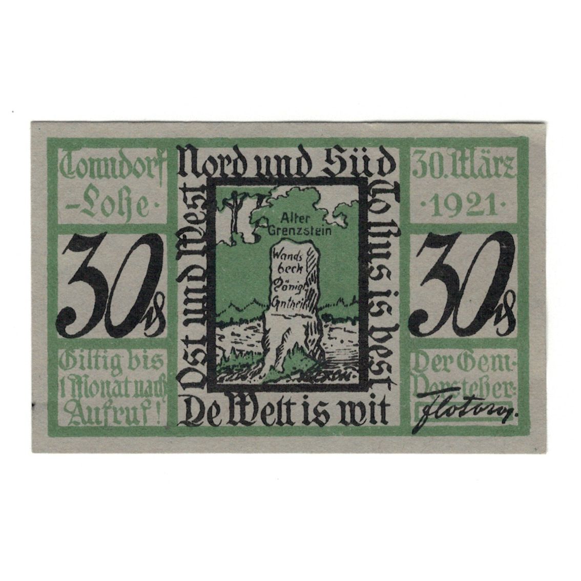 Banknote, Germany, Tonndorf Lohe Gemeinde, 30 Pfennig, valeur faciale, 1921