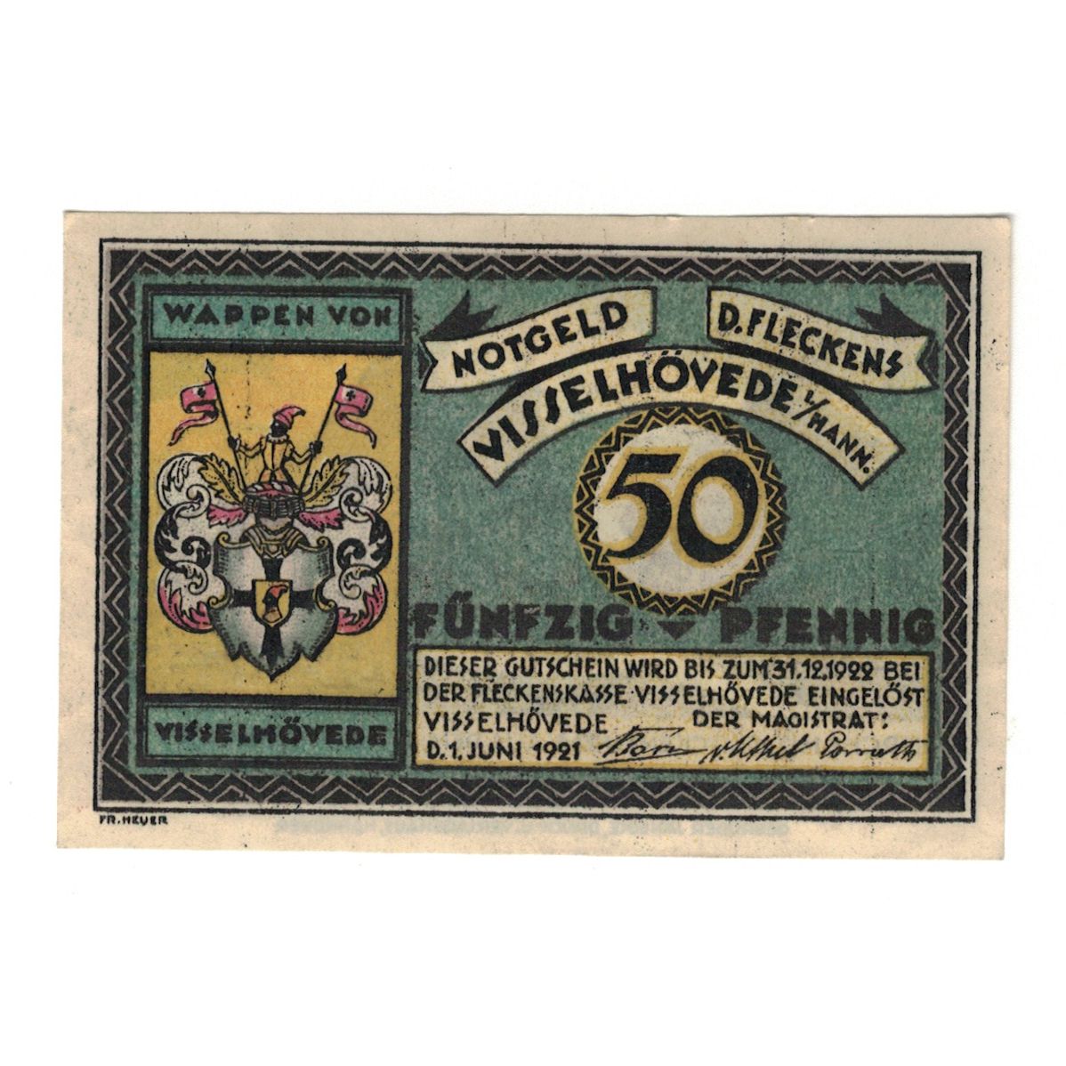 Banconote, Germania, Visselhövede Flecken, 50 Pfennig, Batiment, 1922