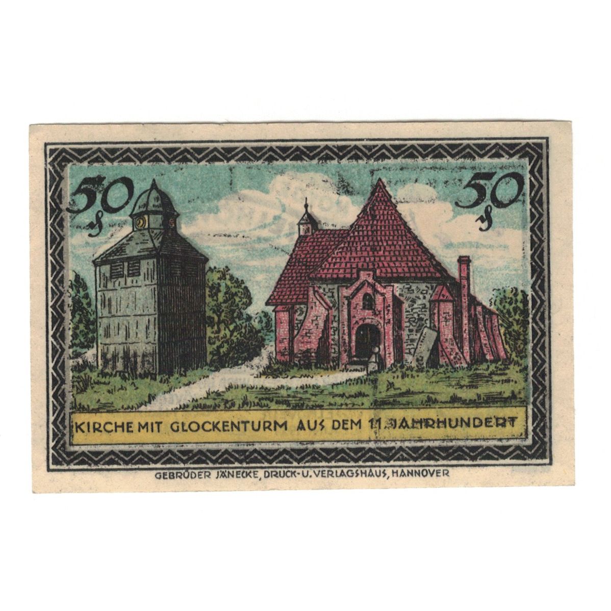 Banconote, Germania, Visselhövede Flecken, 50 Pfennig, Batiment, 1922