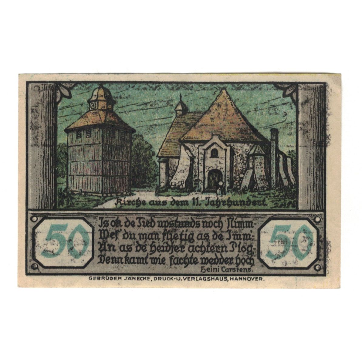 Banconote, Germania, Visselhövede Flecken, 50 Pfennig, batiment 1, 1922