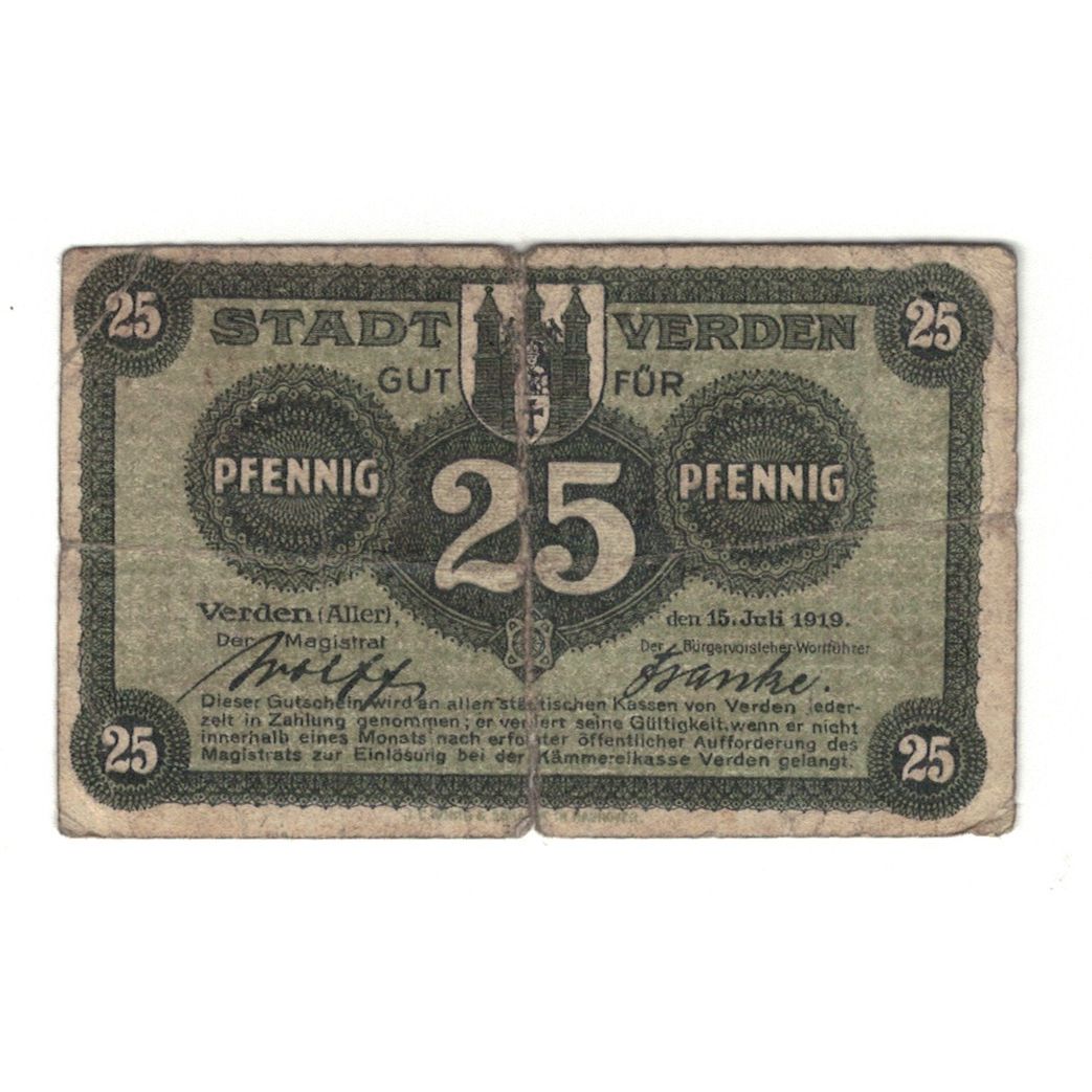 Banknote, Germany, Verden a. Aller Stadt, 25 Pfennig, valeur faciale, 1919