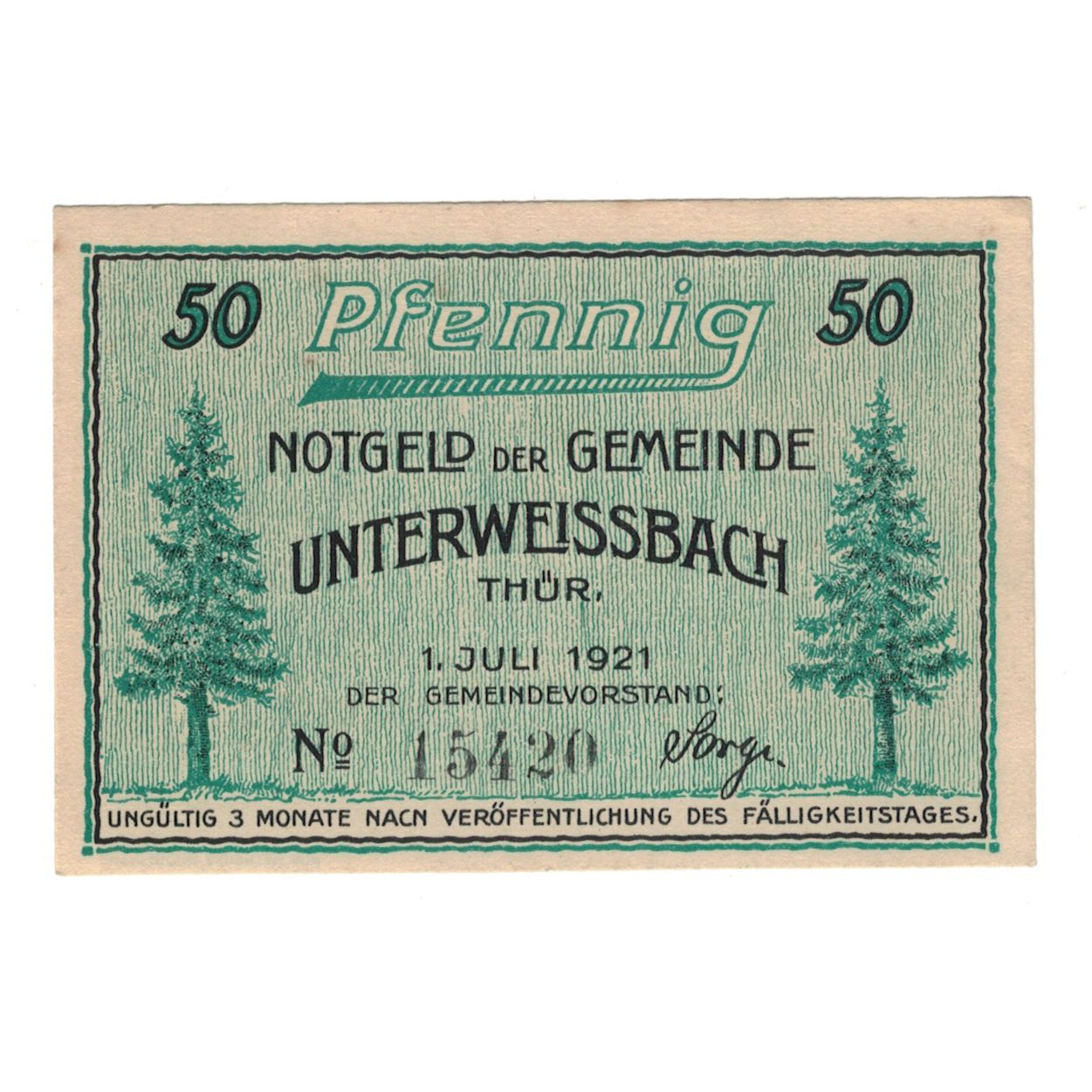 Banknote, Germany, Unterweißbach Gemeinde, 50 Pfennig, Pots, 1921, 1921-07-01