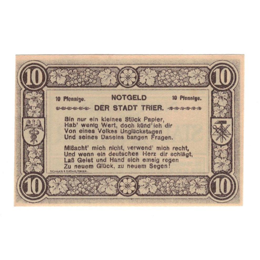Banknote, Germany, Trier Stadt, 10 Pfennig, Texte, 1920 (1921), 1920-06-01